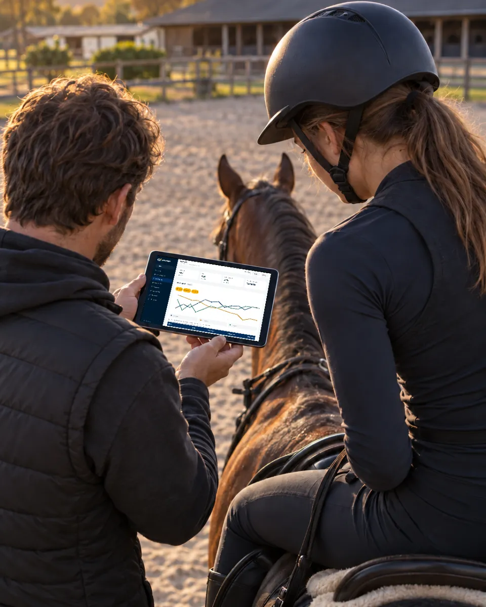 An athlete and a coach looking at a progress chart